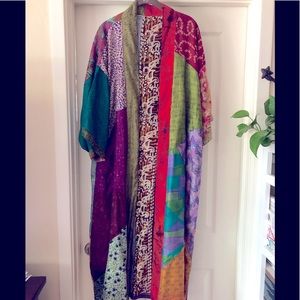 Sari Silk Reversible Robe Boho One Size NWOT